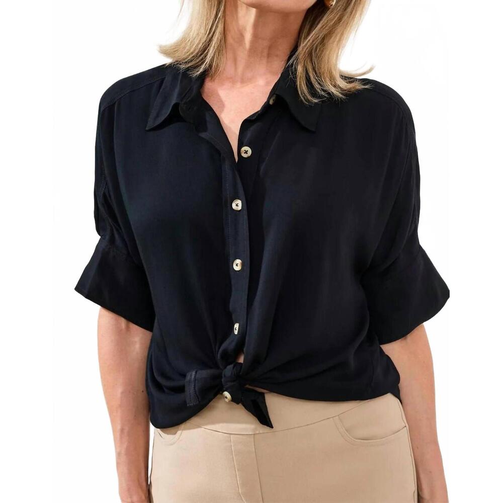 NEW TRIBAL soft satin drop shoulder classic blouse in black